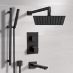 Remer TSR34 Matte Black Thermostatic Tub and Shower Faucet with Rain Shower Head and Hand Shower